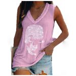 Womens Summer Skull Vest Tank Sleeveless Ladies T Shirt V Neck Tops Blouse