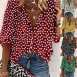 Womens Button Chiffon Shirt Casual Sexy Blouse Ladies Deep V-Neck Loose Tops