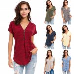 Womens Button Chiffon Shirt Casual Sexy Blouse Ladies Deep V-Neck Loose Tops