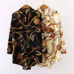Fashion chained casual oversize Women Blouses 2024 Spring chiffon Blouse 3/4 sleeve Loose Casual Tops Shirts Blusas
