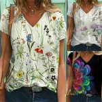 Womens Print Summer Blouse Short Sleeve T Shirt Ladies Plus Size V Neck Tops Tee