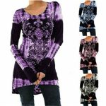 Plus Size Womens Long Sleeve Print T Shirt Ladies Casual Loose Tunic Tops Blouse