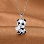 Fashion Panda Bear Necklace Heart Round Shape Zircon pendant Necklace For Women Charm Chain Necklace Chokers Collar Jewelry Gift