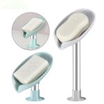 Self-Drain Soap Dish Leaf Shape Soap Box Suction Cup Bathroom Soap Sponge Holder