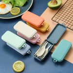 4Pcs Wheat Straw Dinnerware Set Portable Tableware Knife Fork Spoon Chopsticks Set Travel Cutlery Set  Eco-Friendly Utensil Box