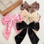 Big Bow Headwear Velvet Solid Color Barrettes Women's Head Clip Low Bun Ponytail Spring Clip