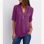 Plus Size Women Chiffon Long Sleeve Loose Blouse Ladies V Neck Casual Tops Shirt
