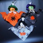 2PC Ghost Festival Decor Halloween Ghost Pendant Fabric Colorful Pumpkin Cute Spider Web Hanging