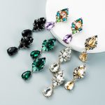 Alloy Inlaid Drop-Shaped Glass Drill Baroque Earrings Women Simple Fashion