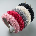 Headband Baroque Sponge Pearl Hair Accessories Women's Handmade Beaded Wide-Edged Fashion