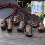 1Pcs Vintage Ethnic Handmade Wood Carving Fish Pendant Necklaces Women Men Adjustable Long Rope Chain Sweater Necklace Gift