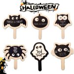 Halloween Decor Spider Pumpkin Hand Tag Party Decor Funny Hand-Held Wooden Tag