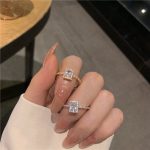 Delicate Square Cubic Zircon Rings For Women Girls Micro Paved Open Adjustable Ring Fashion Jewelry Gifts