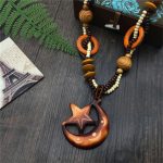 Wooden Bead Long Necklace Seaside Play Ornament Cotton Linen Wind Long Necklace