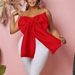 Women Tops Sexy Bow Chest-Wrapped Strapless All-Matching Short Blouse Shirt