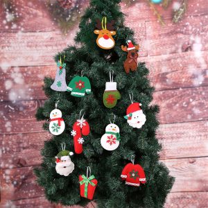 2PC Christmas Tree Decor Non-Woven Pendant Cartoon Old Elk Crutches Christmas Pendant