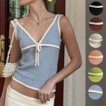 Women's Clothes Sexy Deep V Bow Lace Slim Vest Sleeveless Pullover Vest Fashion