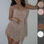 Women's Clothing Party Hot Drilling Semi See-through Sling Short Dress Fashion