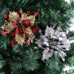 6PC 14CM Gold Powder Plaid Christmas Flower Christmas Tree Decor Flower Christmas Artificial Flower