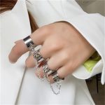 Punk Cool Hip Rings Multi-layer Adjustable Chain Four Open Finger Rings Alloy  Rotate Rings