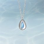 Blue Water Drop Pendant 925 Sterling Silver Chain Necklace Womens Jewellery Gift