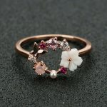 Butterfly Flowers Crystal Finger Wedding Rings Women Rose Gold Zircon Jewelry