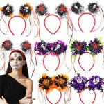 Halloween Color Stripes Fringed Headwear Rain Silk Ball Headband Ghost Festival Party Headband