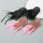Fashion Feather Earrings for Women Baroque Style Diamond Claw Chain Party Ball