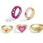 Vintage 6Pcs Green Embrace Hands Rings Set For Women Metal Paint Coating Creative INS Style Love Heart Ring Fashion Jewelry