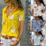 Ladies Summer Short Sleeve Tops T Shirt Womens Floral V Neck Blouse Plus Size