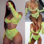 Womens Sexy Neon Lace Lingerie Pyjama Bra G-String Set Thong Underwear Sleepwear
