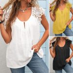 Plus Size Women Lace Blouse Shirts Ladies Summer Casual Loose V-neck Top Holiday