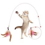 Cat Feather Wand Stick Cat Teaser Kitten Toy Dangle Bell Interactive Play Toys